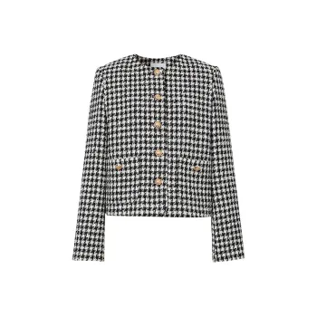 Hopeshow Cropped Coat Women's White Base Black Plaid