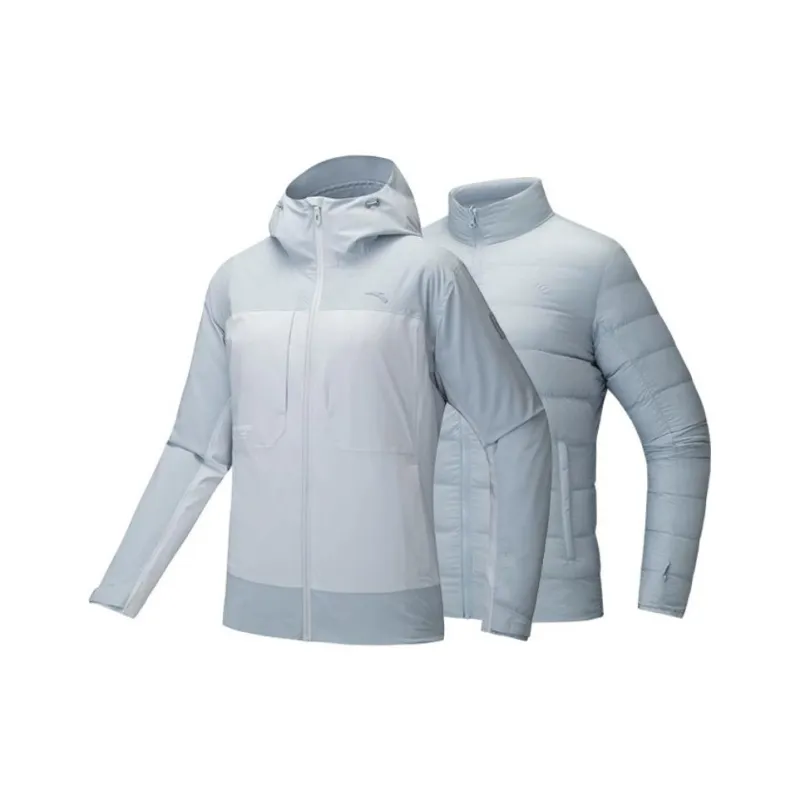 Anta Variety Training Collection Thermal Waterproof Windbreaker Jacket Women's Milk Gray Blue/Soaring Blue-0