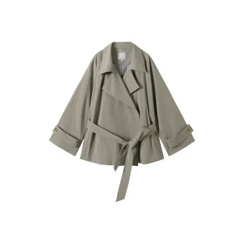 DIALOGUE Trench Coat Women's Gray Khaki