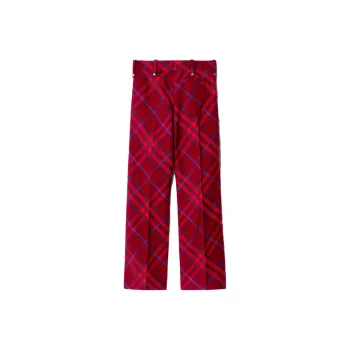 Burberry Checked Pleated Straight Leg Trousers