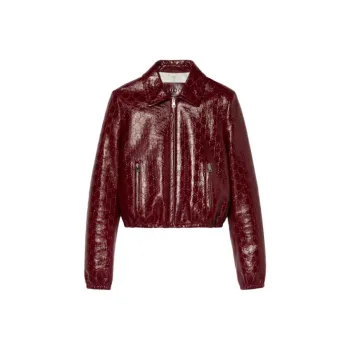 GUCCI Embossed Leather Bomber Jacket 'Rosso Ancora'