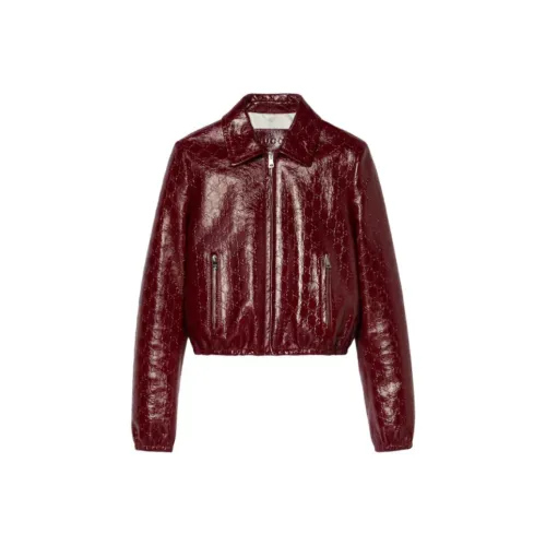 GUCCI Embossed Leather Bomber Jacket 'Rosso Ancora'