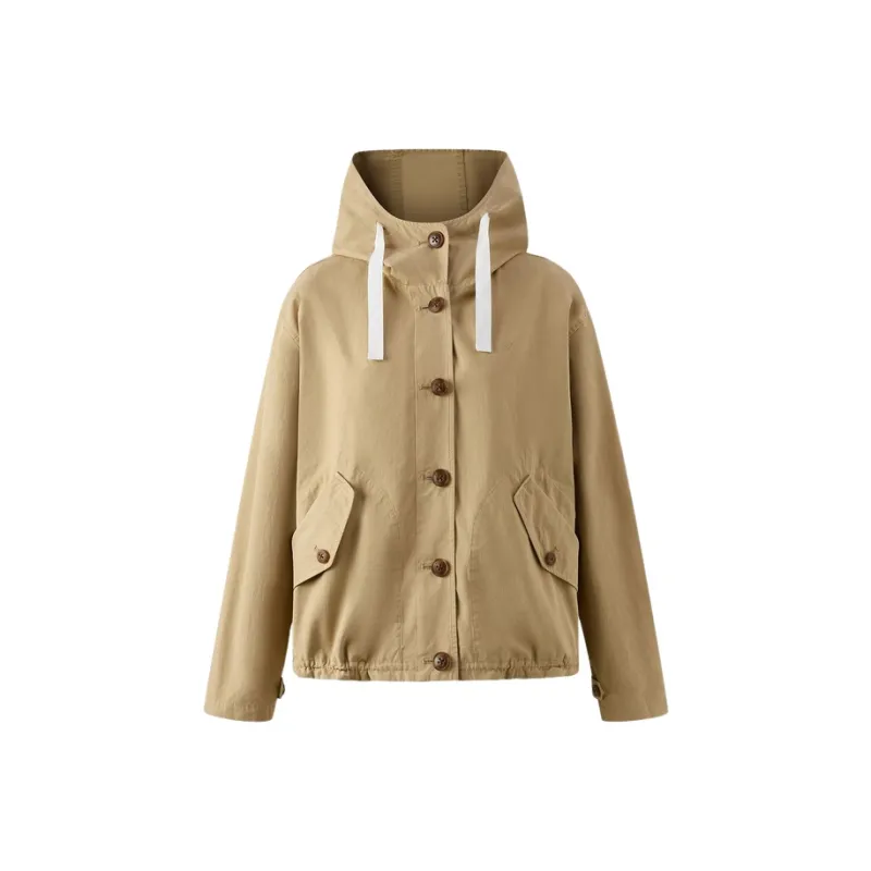 E.land Cropped Coat Women's Light Army Green 491Khaki-0