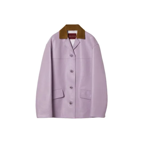 GUCCI SS25 Leather Jacket Women's Light Purple