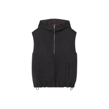 GUCCI Embroidered Wool Silk Hooded Gilet Vest Women's Dark Gray
