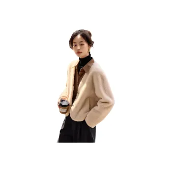 Mo Han Yi Mei Velvet feel Coat Women's Beige Apricot