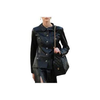 CHANEL 25S Spring Summer Collection Leather Jacket Women's Black