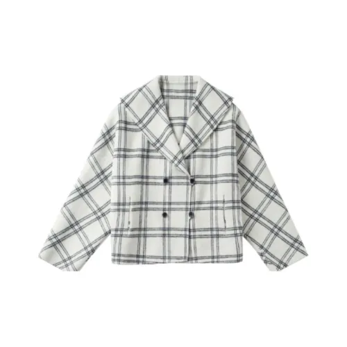DEAR DEER PUFF 체크무늬 여성 코트