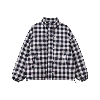 FPMZ Puffer Jacket Women's Black Blue Plaid