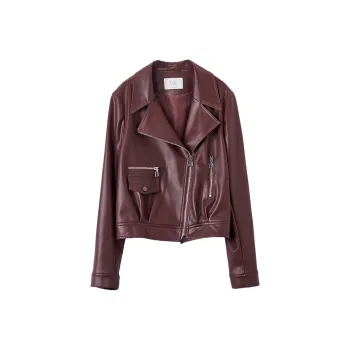 XIANGYING Leather Jacket Women's Ancora Red