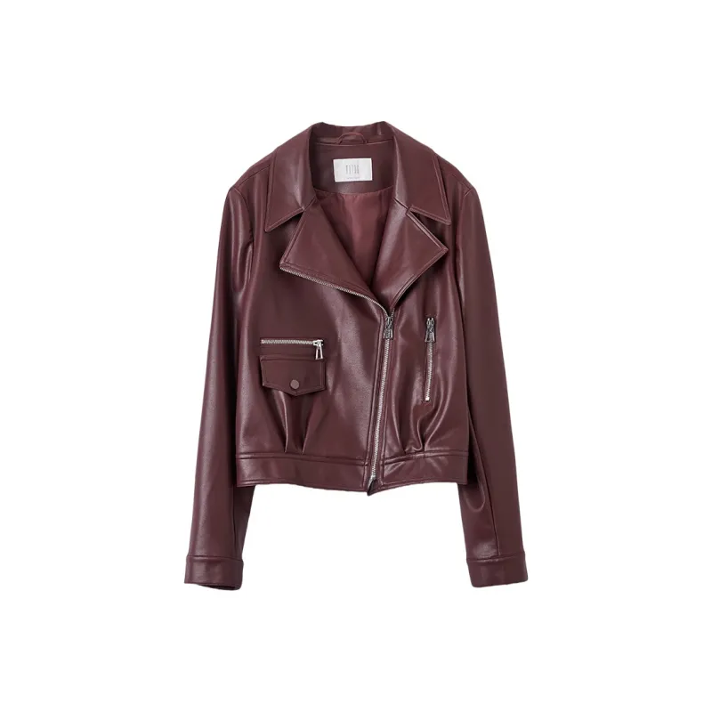 XIANGYING Leather Jacket Women's Ancora Red-0