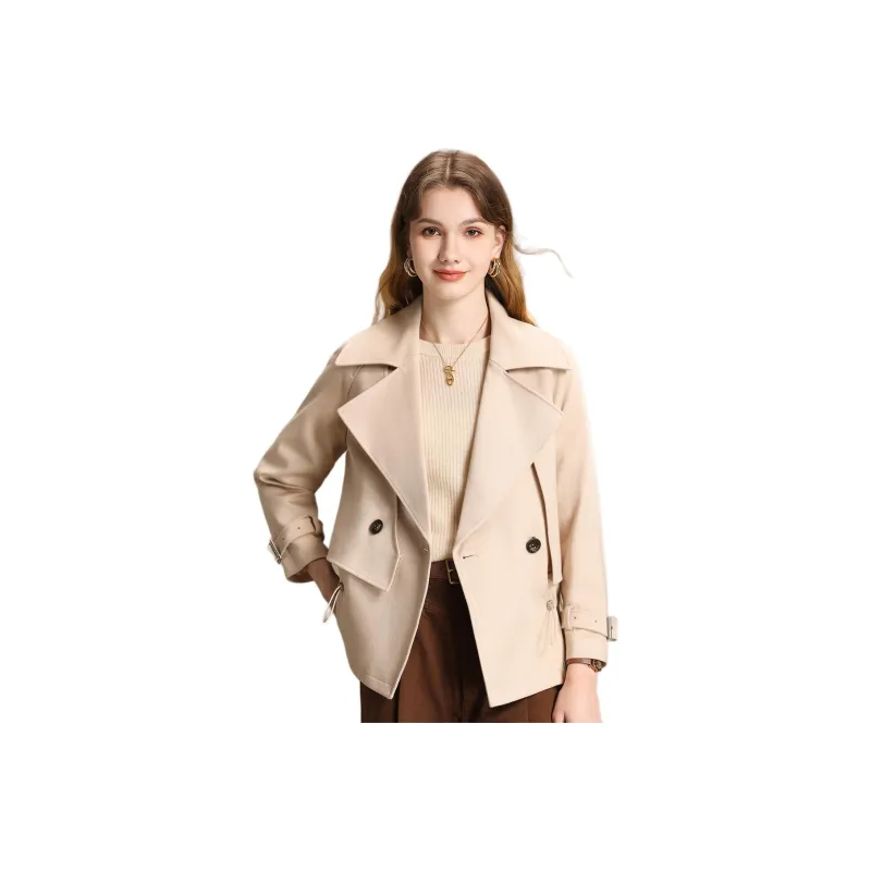 FENHONGMALI Trench Coat Women's Beige-0