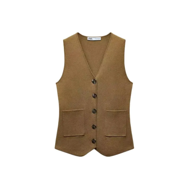 ZARA Vests Women's Brown-0