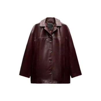 ZARA ZW Series Leather Jacket Women's Burgundy Red