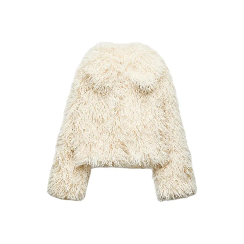 ZARA Velvet-feel Coat Women's Natural Color-0