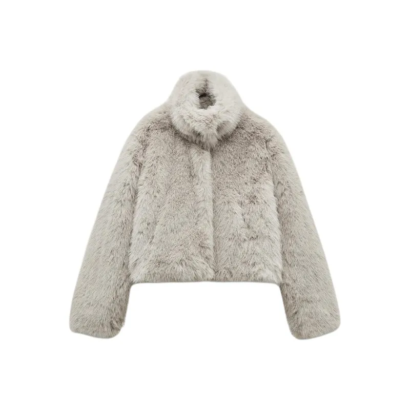 ZARA Velvet-feel Coat Women's Pearl Gray-0