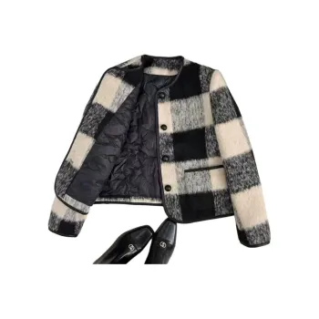 PAIN OR PLEASURE Thickened Cropped Chanel Inspired Coat Women's Plaid Thickened Lining
