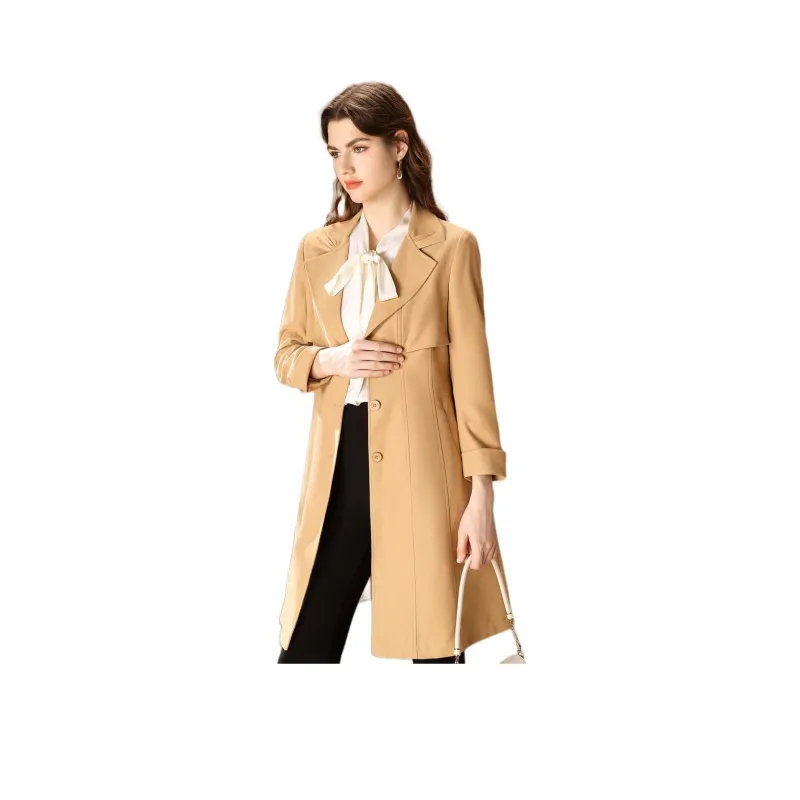 FENHONGMALI Trench Coat Women's Khaki-0