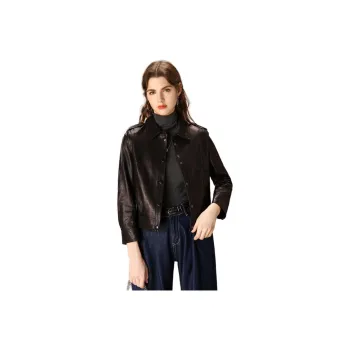 FENHONGMALI Leather Jacket Women's Black