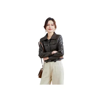 TERRE BLEUE Leather Jacket Women's Black Gray Color