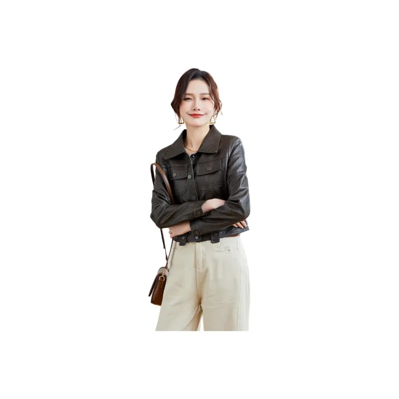 TERRE BLEUE Leather Jacket Women's Black Gray Color-0