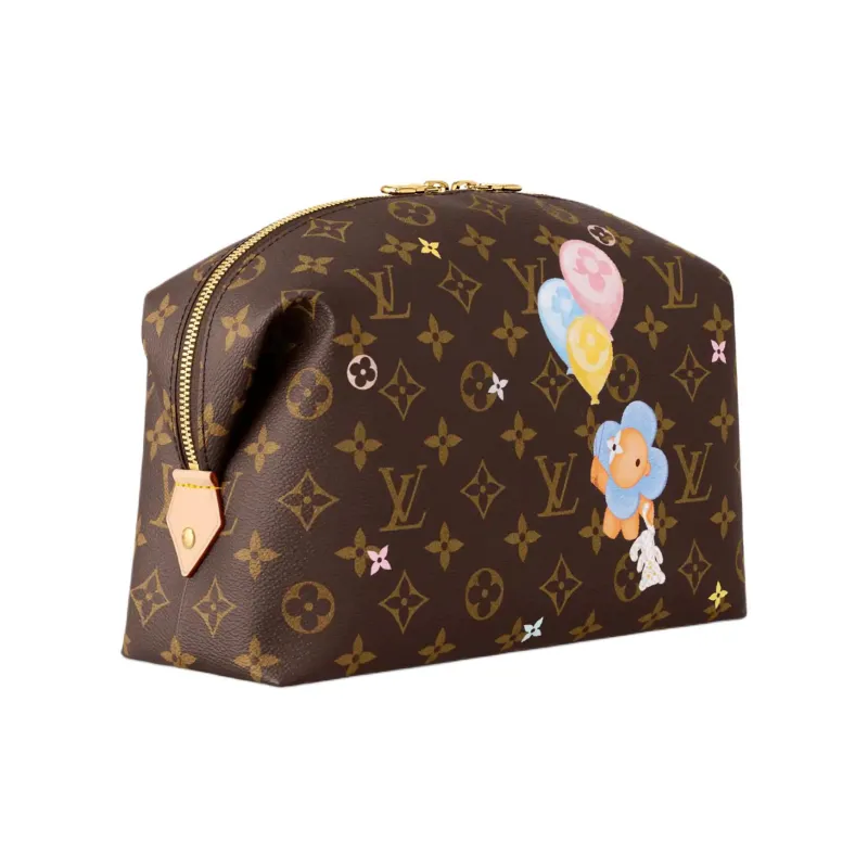 LOUIS VUITTON Coated Canvas Makeup Bag Women's Brown-1