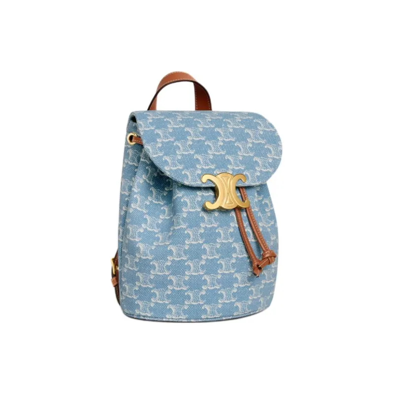 CELINE Fabric Backpack Women's Denim Blue & White-1