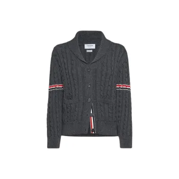 THOM BROWNE RWB stripe Cable knit Cardigan
