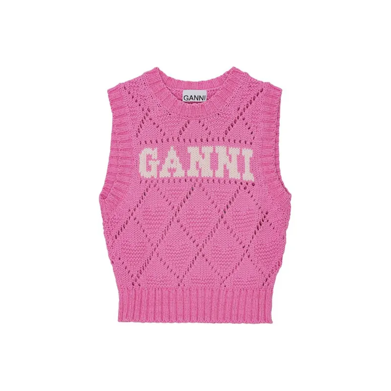 GANNI Logo Intarsia Knit Vest-0