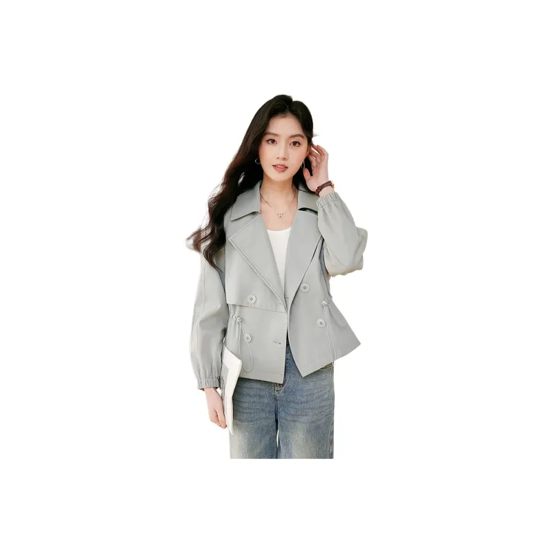 Like The Age Of Water Trench Coat Women's Blue Gray-0