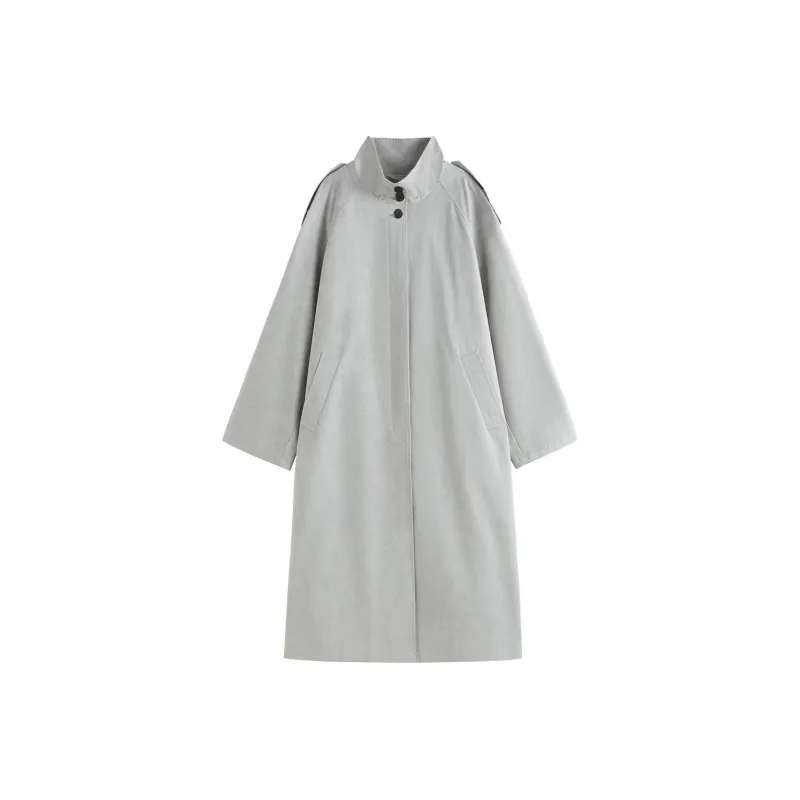 FANSILANEN Stand Collar Long Sleeved Trench Coat Women's Gray-0