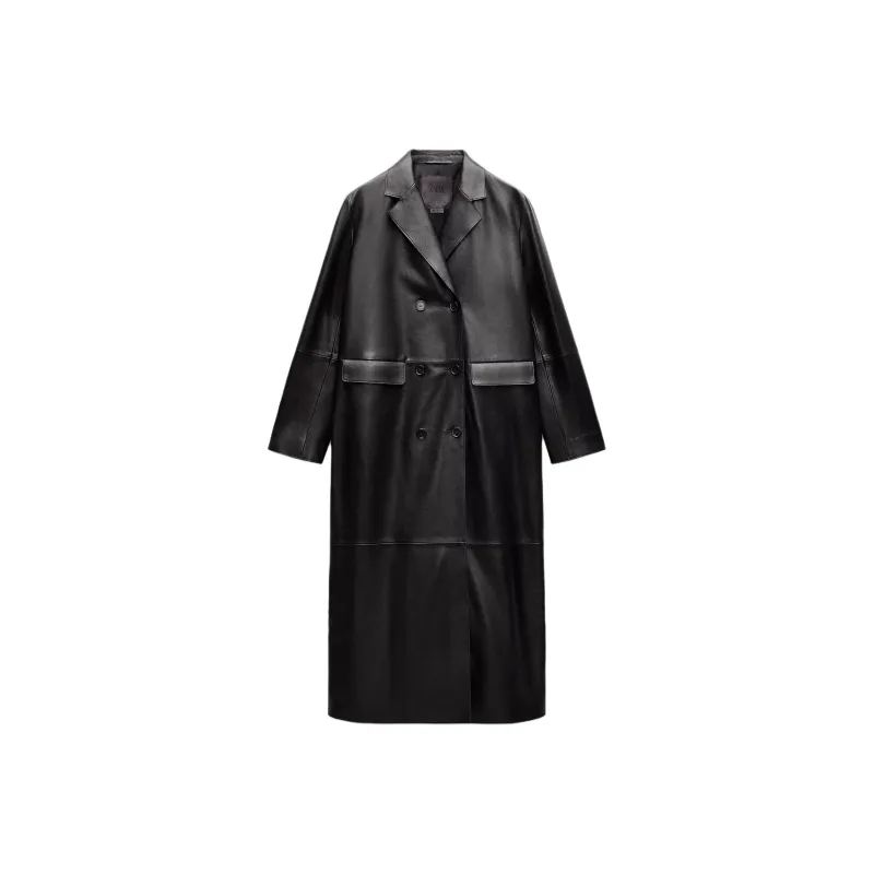 ZARA ZW Series Leather Jacket Women's Black-0