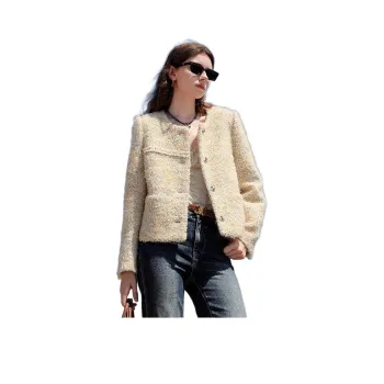 3COLOUR Velvet feel Coat Women's Yellow Cream