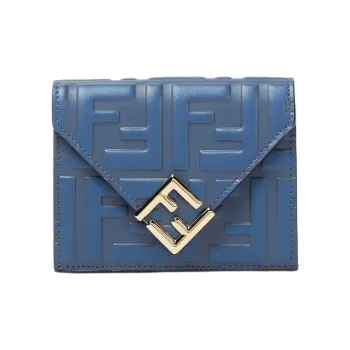 FENDI FF Diamonds Series Calfskin Wallet Medium Size Women's Blue
