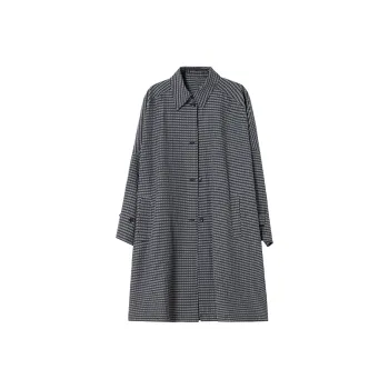 SOON FLOWER Trench Coat Women's Black Blue Plaid