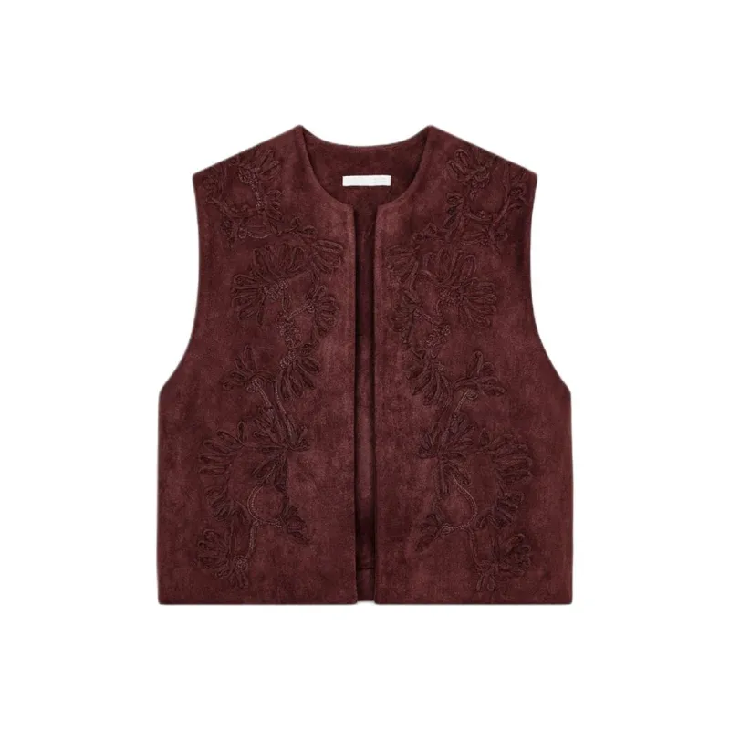 ZARA Vests Women's Burgundy Red-0
