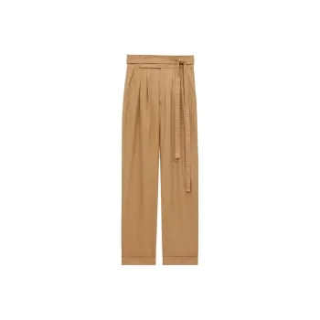SAINT LAURENT Belted Pleated Straight Leg Pants 'Sahara'