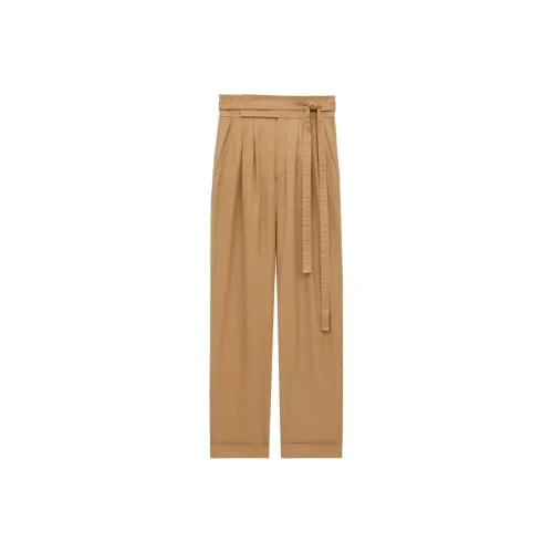 SAINT LAURENT Belted Pleated Straight Leg Pants 'Sahara'