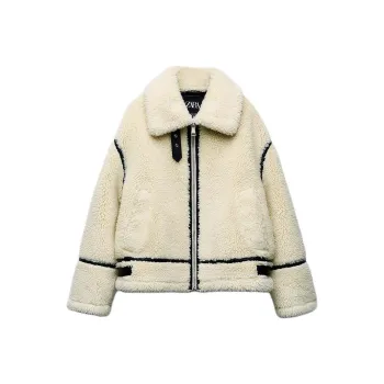 ZARA ZW Series Velvet feel Coat Women's Raw White