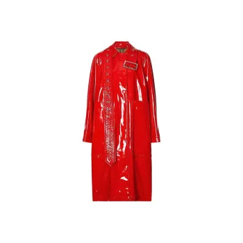 Burberry Belt Detail Laminated Coat 'Bright Red'