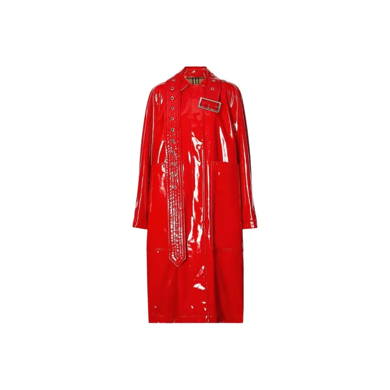 Burberry Belt Detail Laminated Coat 'Bright Red'-0