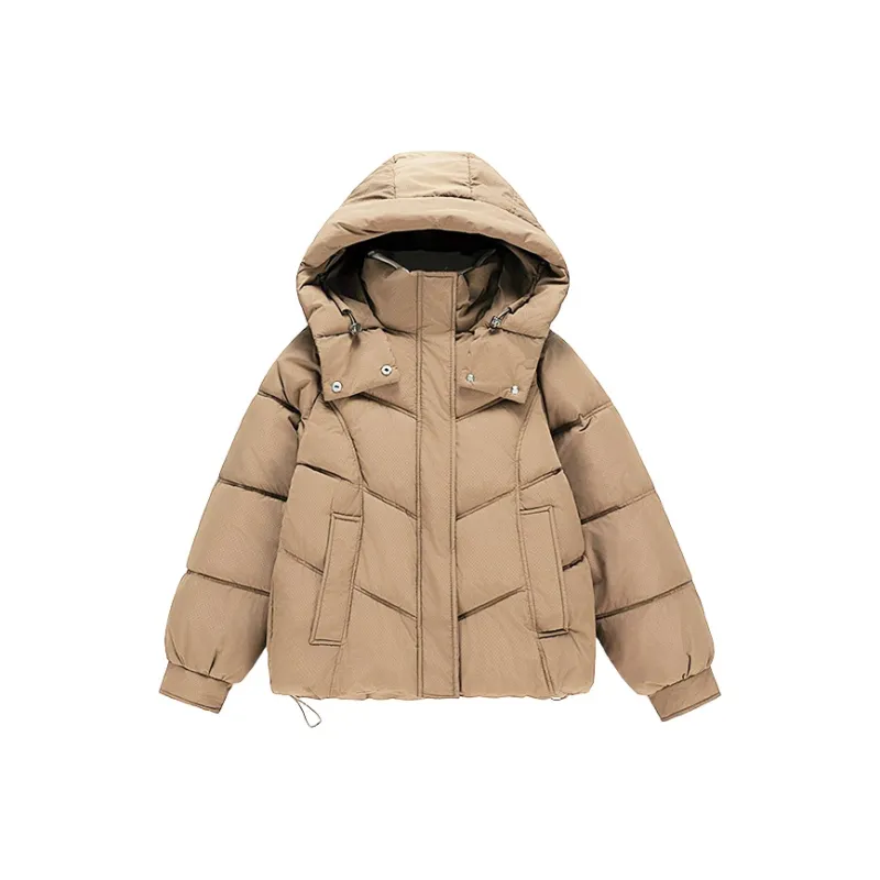 PAZZO Loose Fit Versatile Solid Color Hooded Puffer Jacket Women's-2