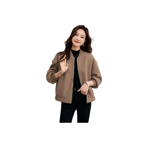 Mo Han Yi Mei Baseball Jacket Women's Coffee