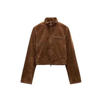 ZARA Trf Leather Jacket Women's Brandy Color
