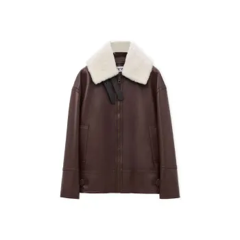 LOEWE FW24 Leather Jacket Women's Chocolate Brown