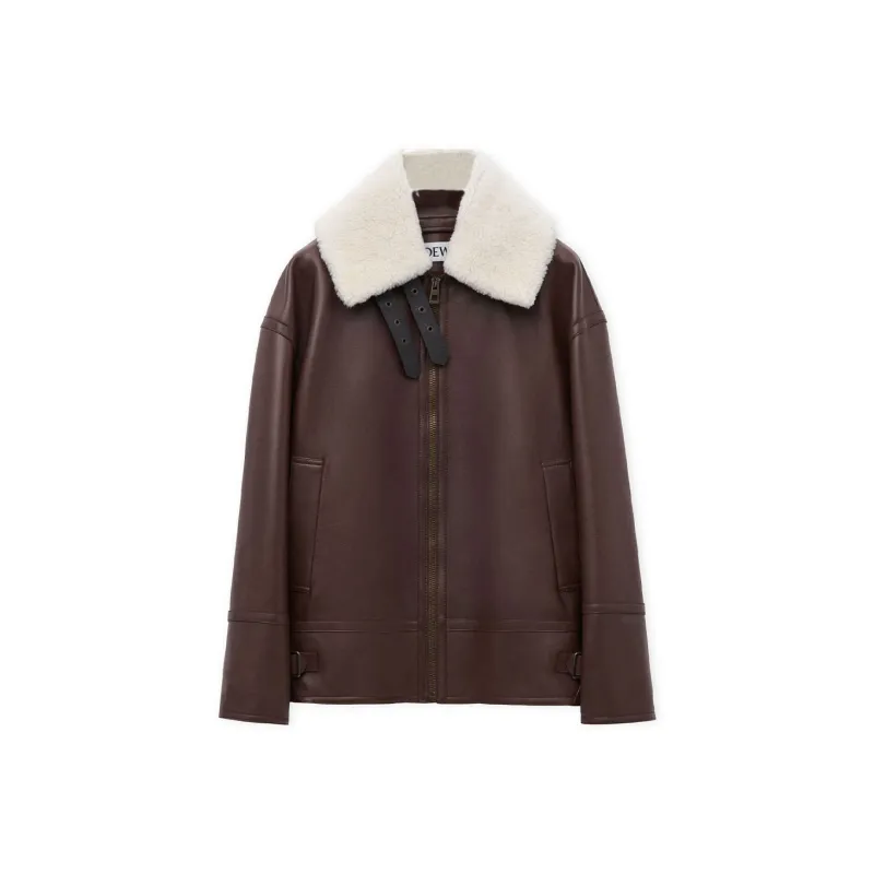LOEWE FW24 Leather Jacket Women's Chocolate Brown-0