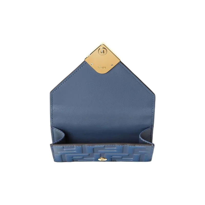 FENDI FF Diamonds Series Calfskin Wallet Medium Size Women's Blue-3