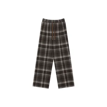 ELF SACK Casual Pants Women's Vintage Plaid Brown
