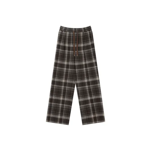 ELF SACK Casual Pants Women's Vintage Plaid Brown