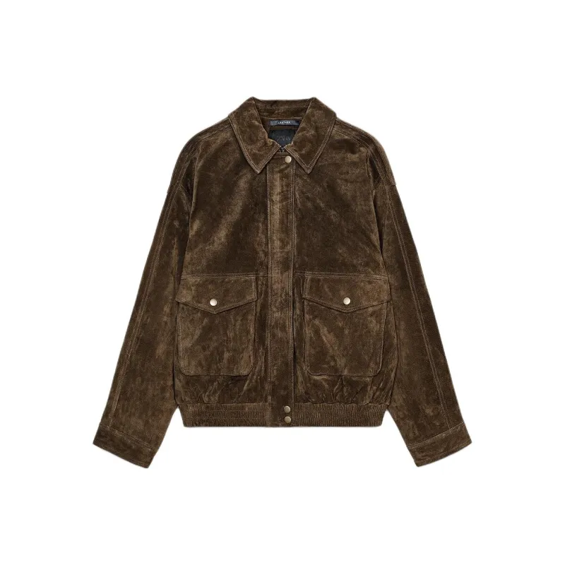 ZARA Leather Jacket Women's Khaki-0
